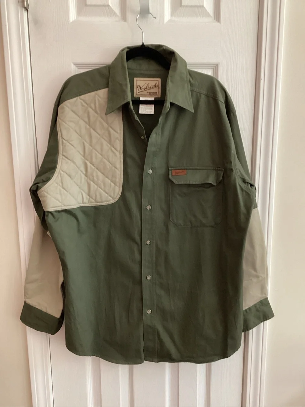WOOLRICH Vintage Shooting Hunting Shirt Green Tan Men’s Size Large - Picture 1 of 5